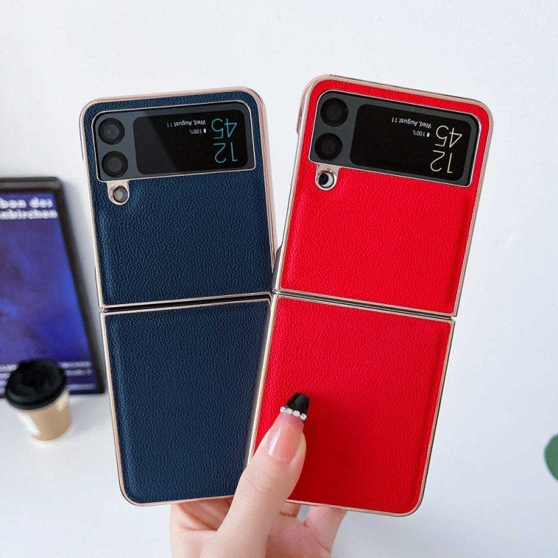 Hülle Für Samsung Galaxy Z Flip 4 Flip Case Echtes Leder Mit Goldenen Kanten