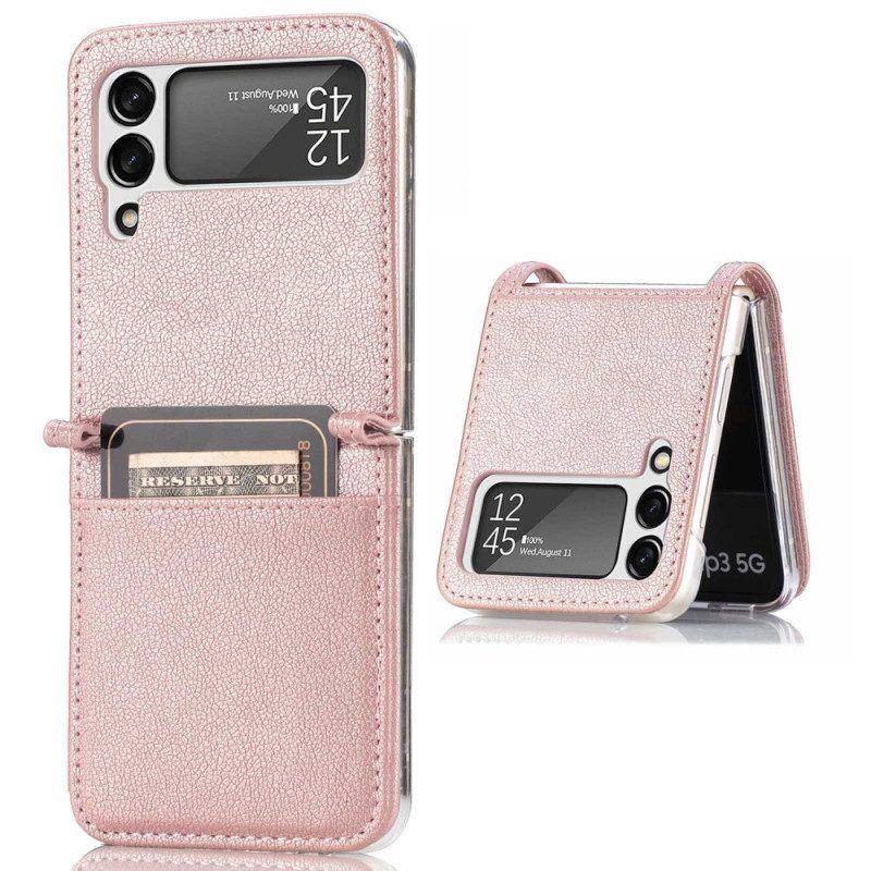 Hülle Für Samsung Galaxy Z Flip 4 Flip Case Kartenetui Aus Litschi-leder Im Stil