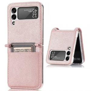 Hülle Für Samsung Galaxy Z Flip 4 Flip Case Kartenetui Aus Litschi-leder Im Stil