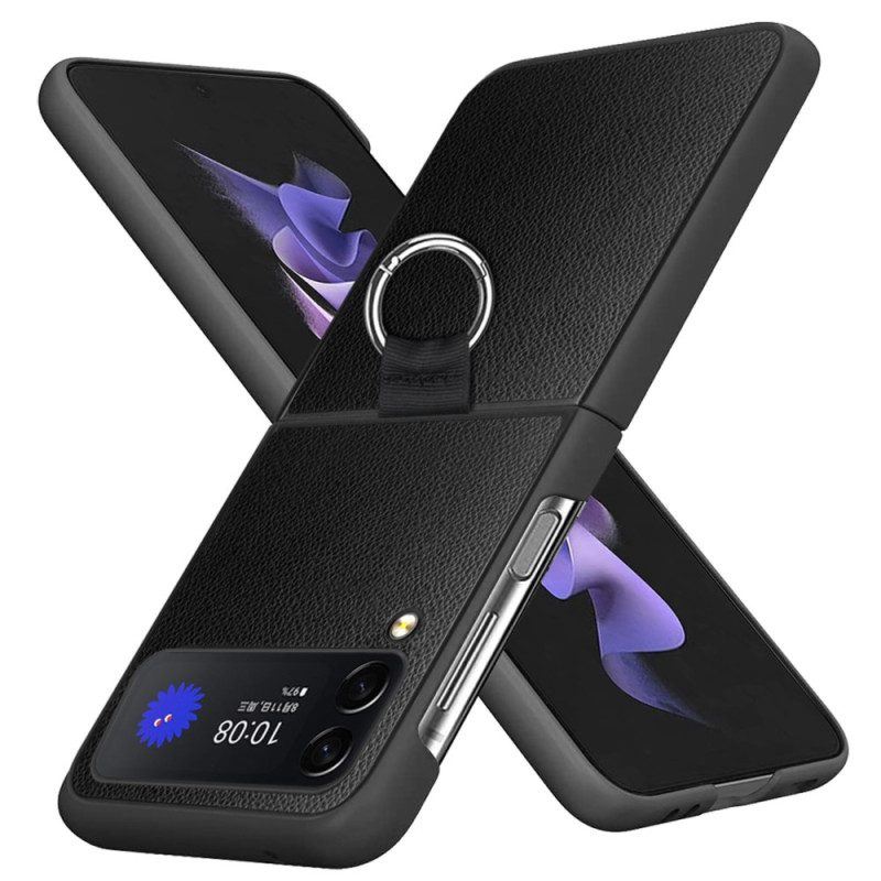 Hülle Für Samsung Galaxy Z Flip 4 Flip Case Litschi-leder Mit Ring