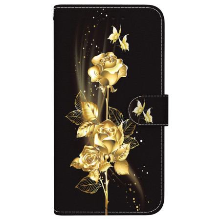 Lederhüllen Für iPhone 16 Pro Max Goldene Und Rosa Schmetterlinge Mit Riemen