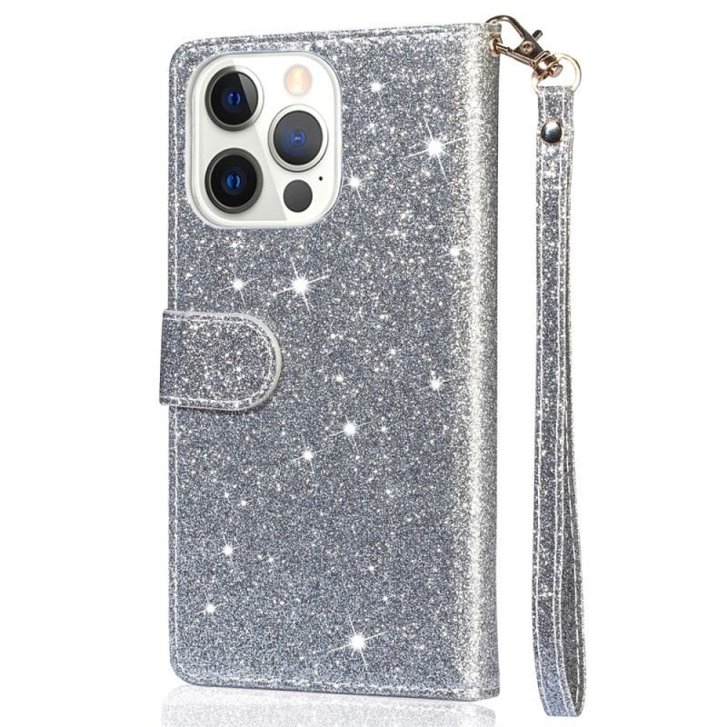 Lederhüllen iPhone 16 Pro Max Glitzertasche Mit Reißverschluss