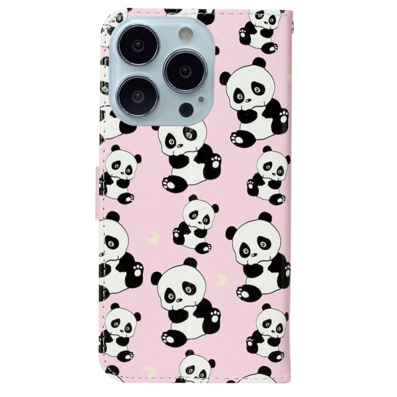 Lederhüllen iPhone 16 Pro Max Handyhülle Kleine Pandas Mit Riemen