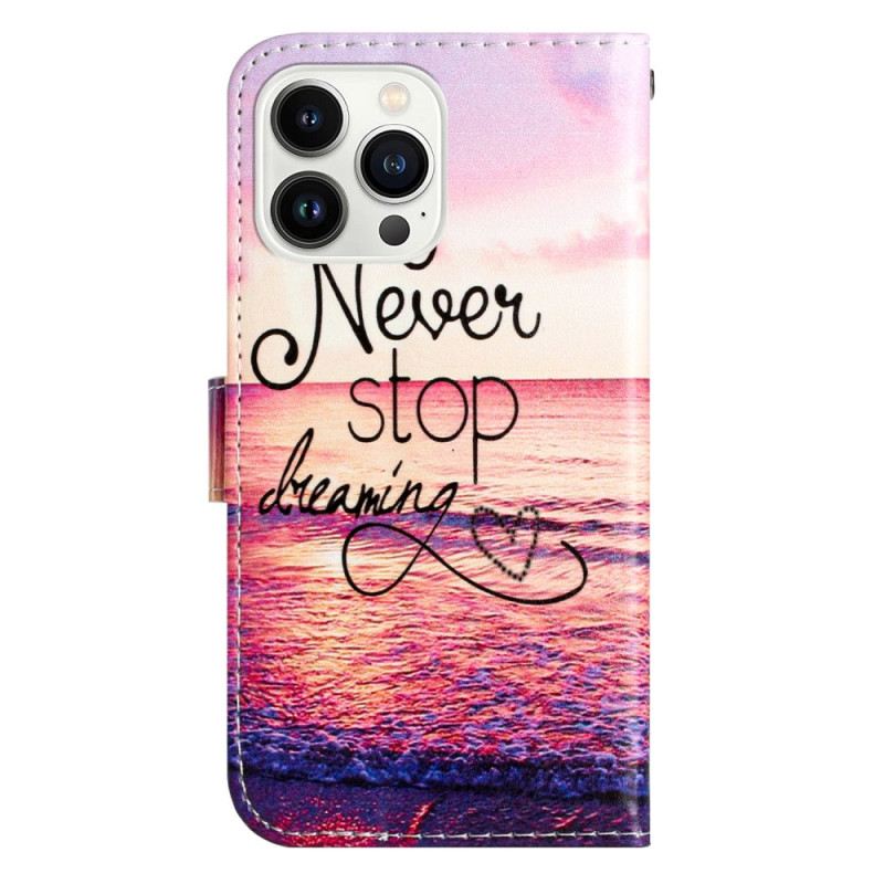 Lederhüllen iPhone 16 Pro Max Handyhülle Never Stop Dreaming Mit Strap