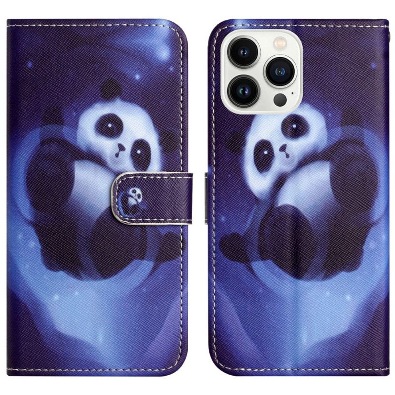 Lederhüllen iPhone 16 Pro Max Handyhülle Space Panda-gurt