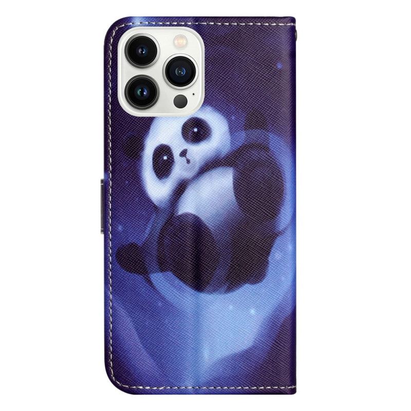 Lederhüllen iPhone 16 Pro Max Handyhülle Space Panda-gurt