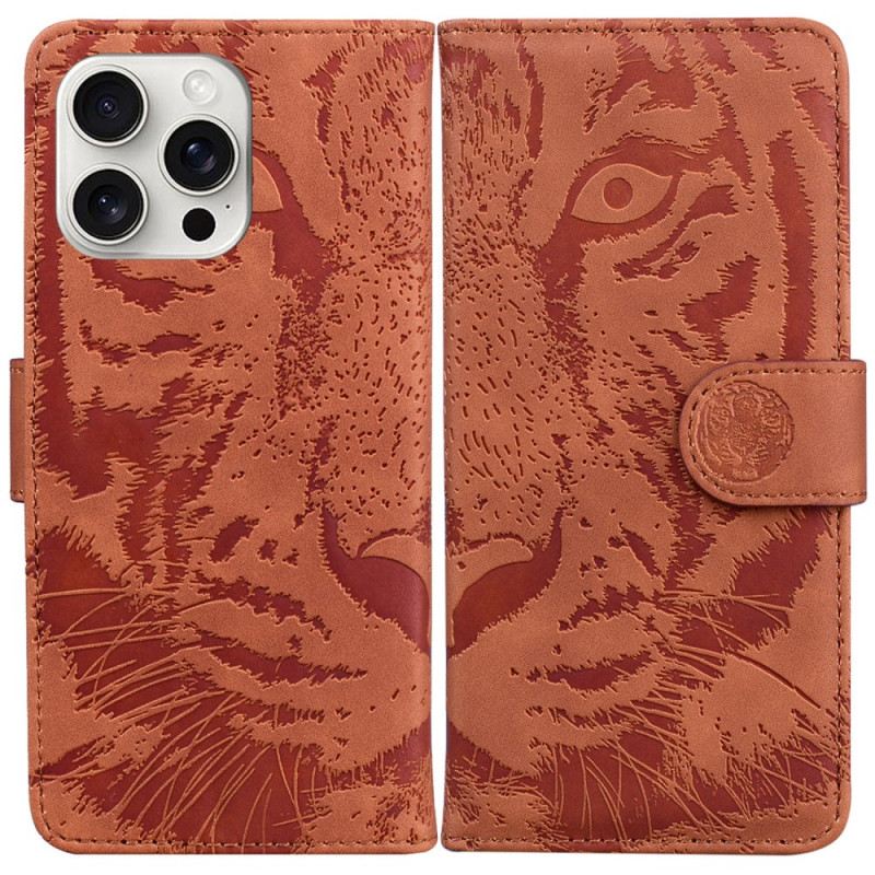 Lederhüllen iPhone 16 Pro Max Handyhülle Tiger-fußabdruck