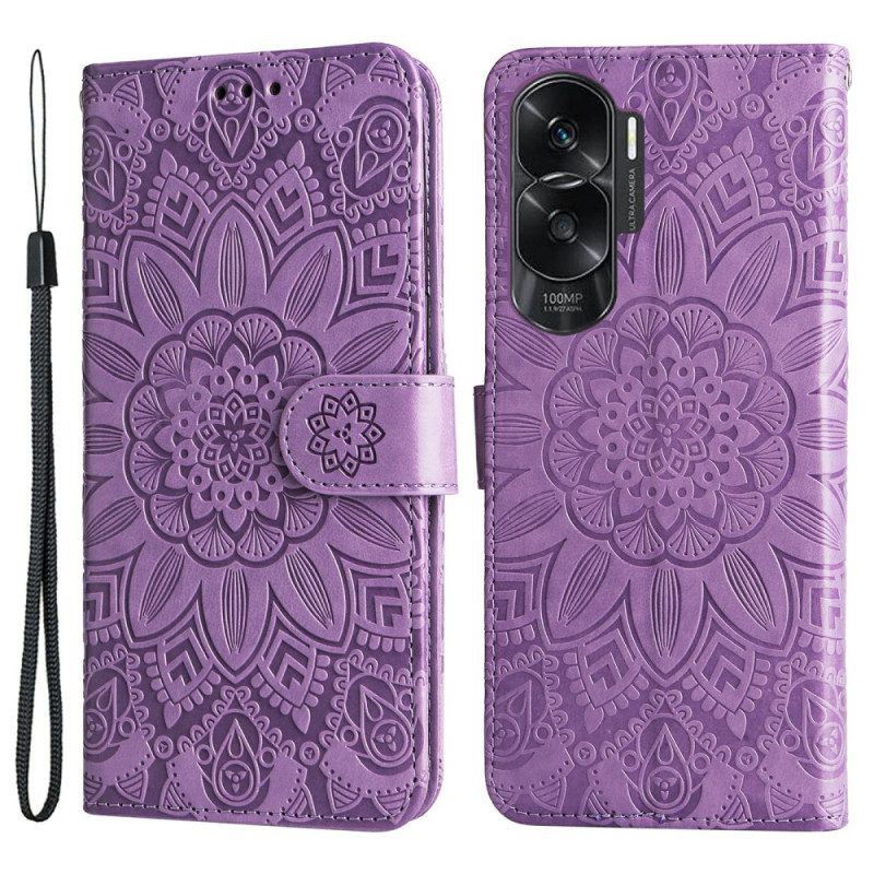 Flip Case Für Honor 90 Lite Mit Kordel Mandala Mit Riemen