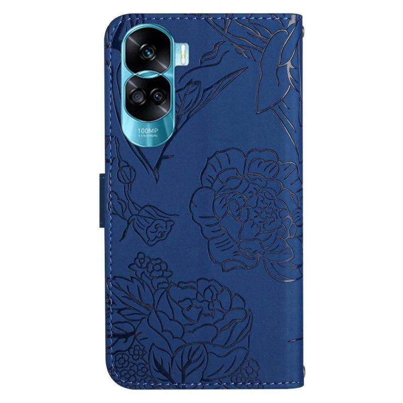 Flip Case Für Honor 90 Lite Schmetterlinge Und Schultergurt