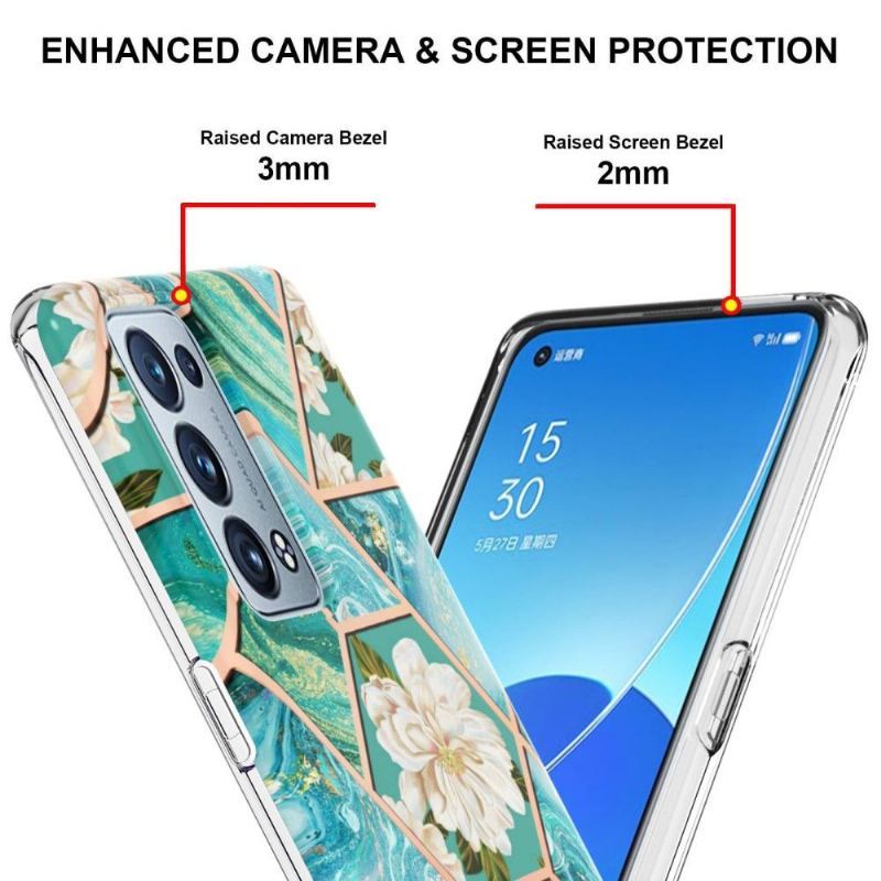 Hülle Für Oppo Reno 6 Pro 5G Anti-Sturz Marmor Und Weiße Blumen