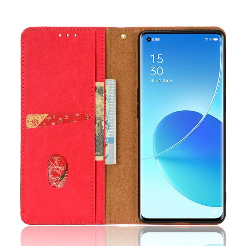 Lederhüllen Für Oppo Reno 6 Pro 5G Anti-Sturz Flip Case Retro-kunstleder