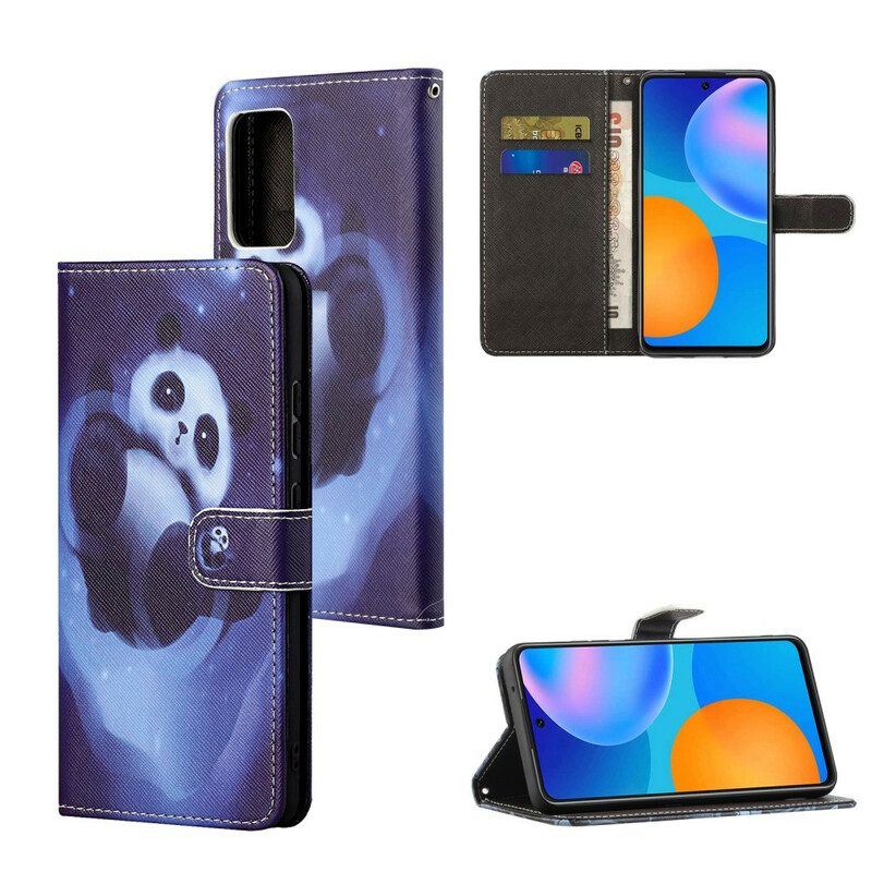 Flip Case Für Xiaomi Redmi Note 10 5G Mit Kordel Panda Space Mit Schlüsselband