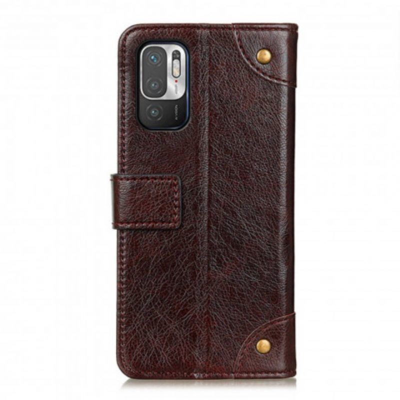 Flip Case Für Xiaomi Redmi Note 10 5G Stil: Nappaleder Mit Vintage-nieten