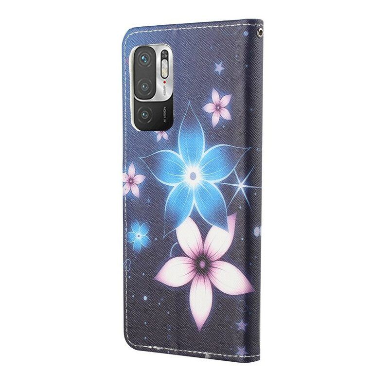 Lederhüllen Für Xiaomi Redmi Note 10 5G Mit Kordel Mondriemenblumen