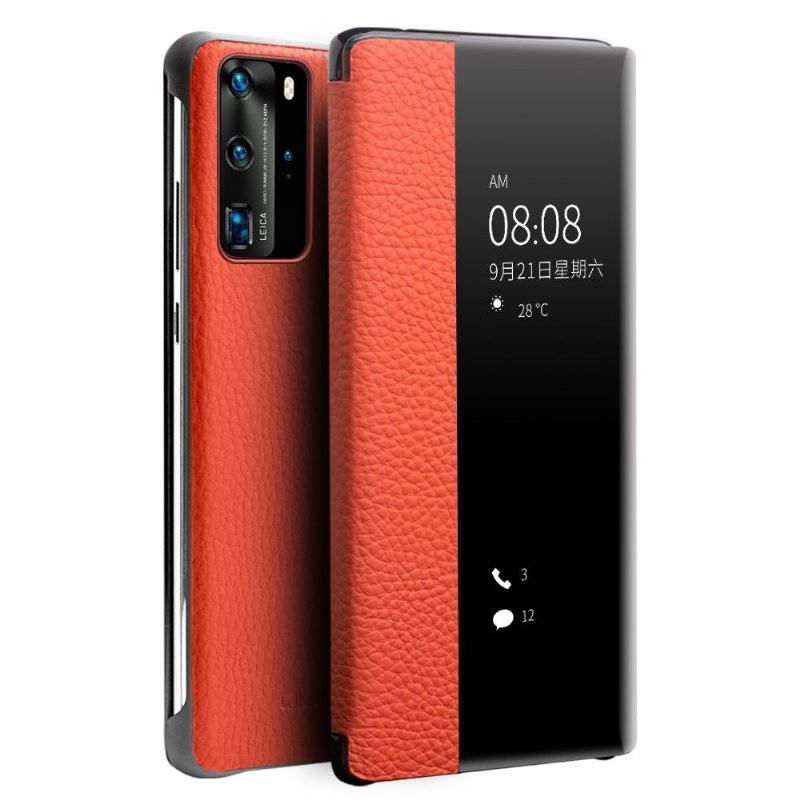 Lederhüllen Für Huawei P40 Pro Flip Case Lederfenster