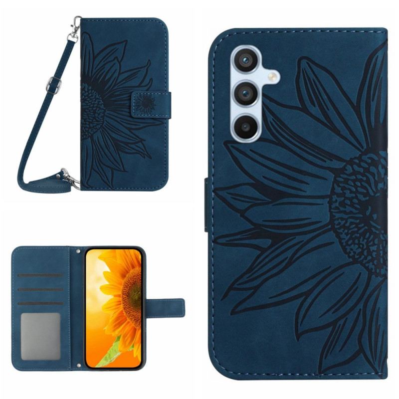 Lederhüllen Für Samsung Galaxy A16 5g Imprint Sunflower Mit Schultergurt