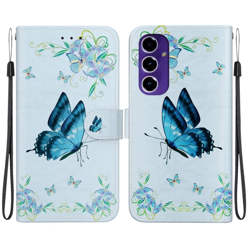 Lederhüllen Samsung Galaxy A16 5g Blauer Schmetterling Und Blumen