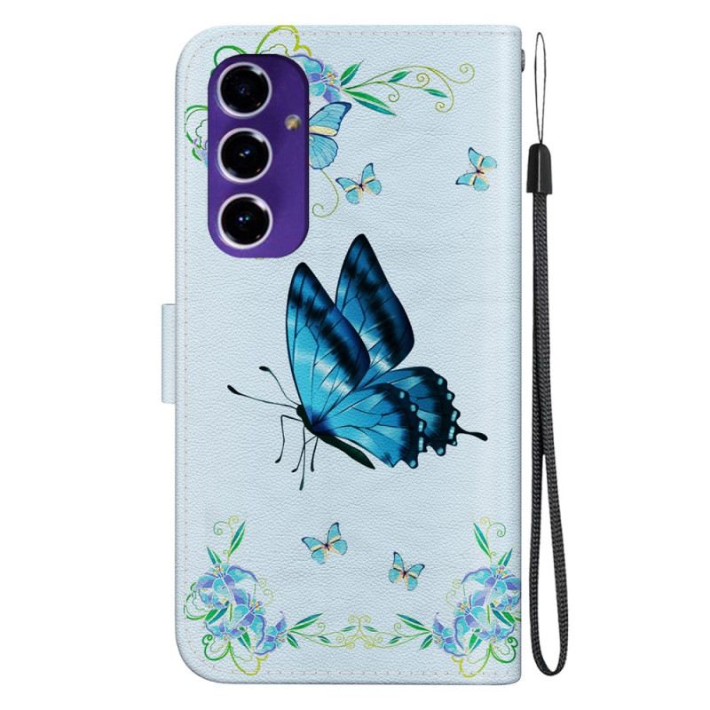 Lederhüllen Samsung Galaxy A16 5g Blauer Schmetterling Und Blumen