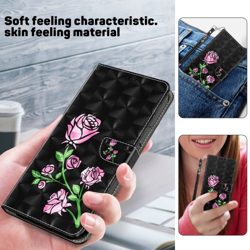 Lederhüllen Samsung Galaxy A16 5g Rosa Blumen Mit Riemen