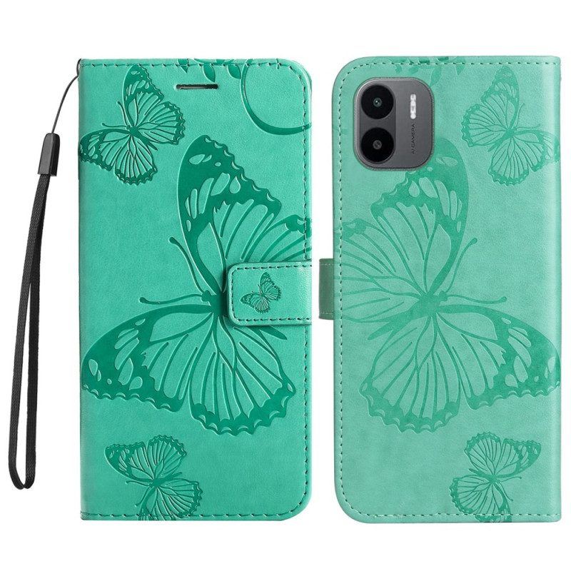 Flip Case Für Xiaomi Redmi A1 Mit Kordel Riesige Riemenschmetterlinge