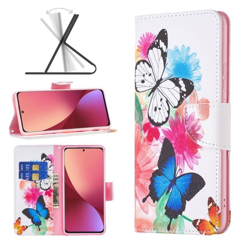 Flip Case Für Xiaomi 12 Schmetterlinge Und Bunte Blumen