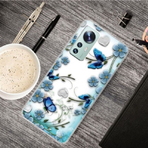 Hülle Für Xiaomi 12 Blaue Schmetterlinge Und Blumen