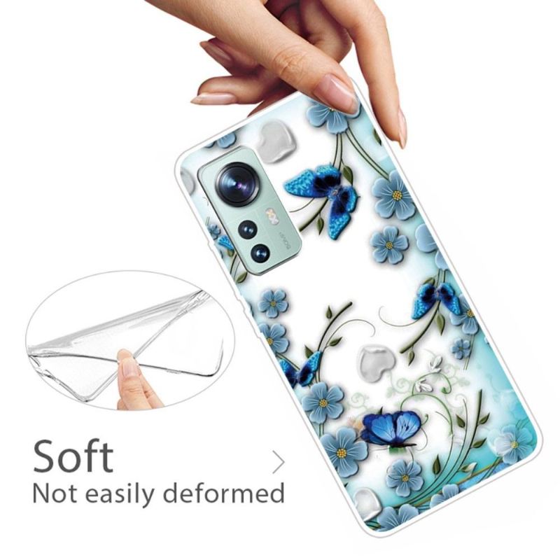 Hülle Für Xiaomi 12 Blaue Schmetterlinge Und Blumen