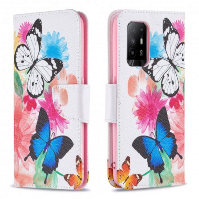 Flip Case Für Oppo A94 5G Bemalte Schmetterlinge Und Blumen