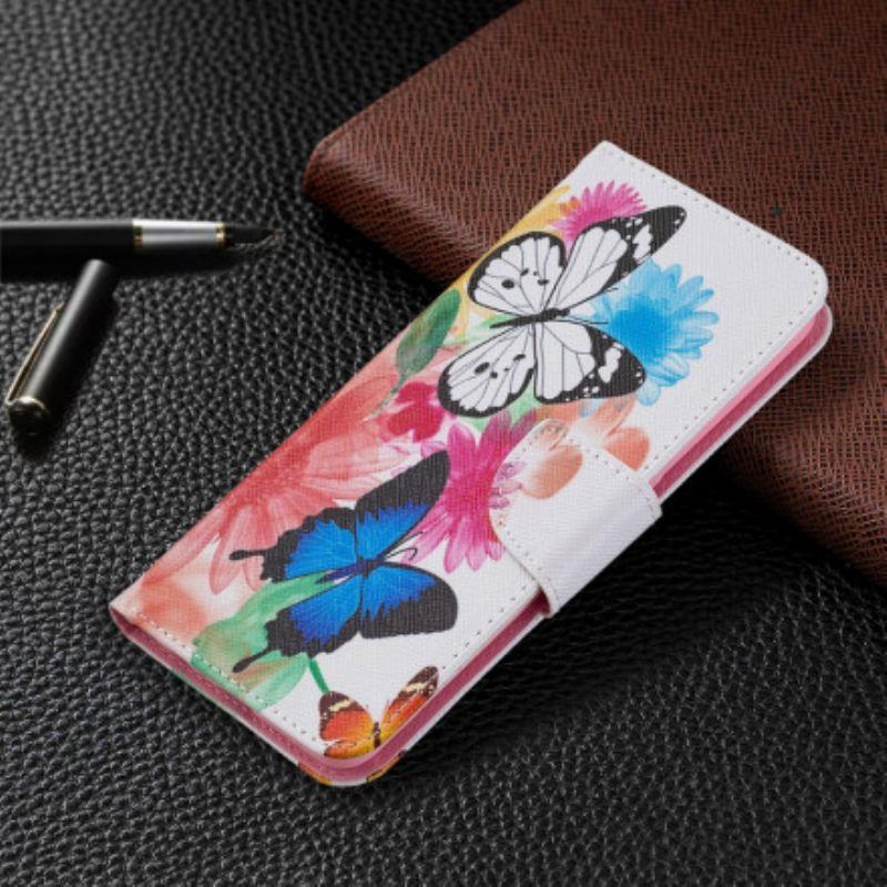 Flip Case Für Oppo A94 5G Bemalte Schmetterlinge Und Blumen