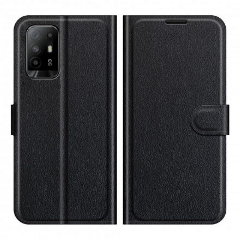 Flip Case Für Oppo A94 5G Klassisches Lychee-kunstleder