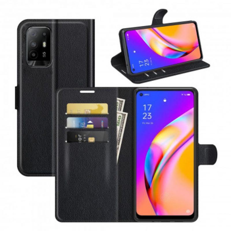 Flip Case Für Oppo A94 5G Klassisches Lychee-kunstleder