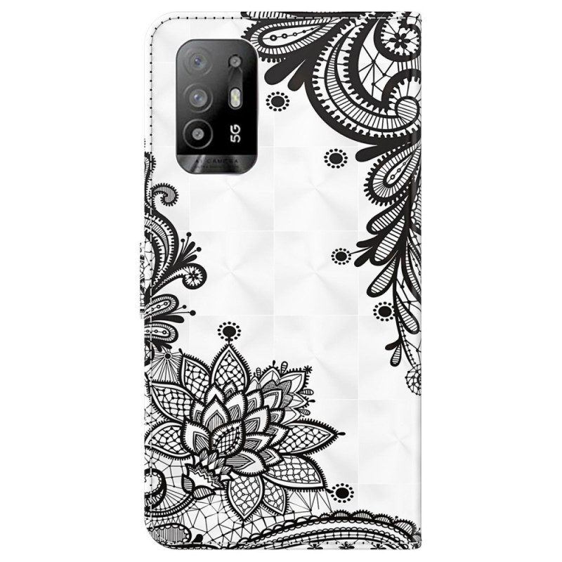 Flip Case Für Oppo A94 5G Kunstlederspitze Mit Riemen