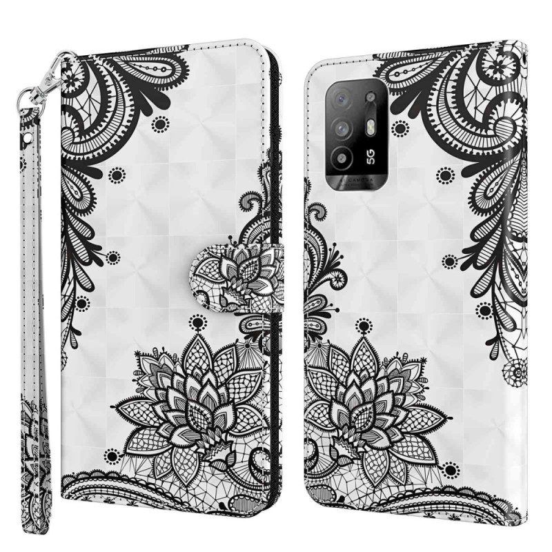 Flip Case Für Oppo A94 5G Kunstlederspitze Mit Riemen