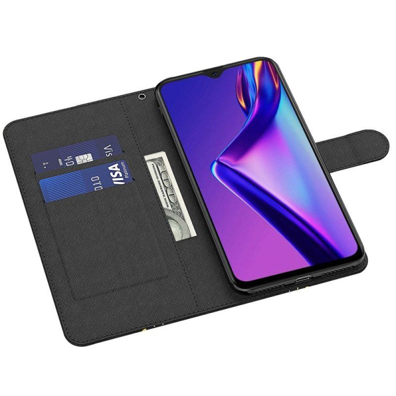 Flip Case Für Oppo A94 5G Kunstlederspitze Mit Riemen