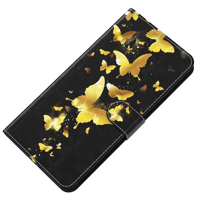 Flip Case Für Oppo A94 5G Schmetterling Mit Schlüsselband