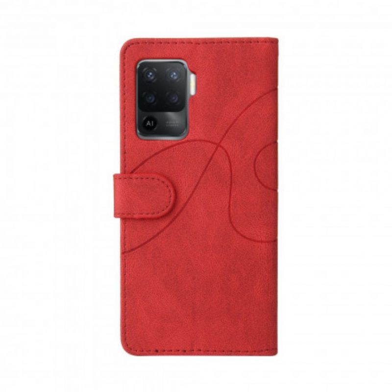 Flip Case Für Oppo A94 5G Zweifarbiges. Charakteristisches Kunstleder