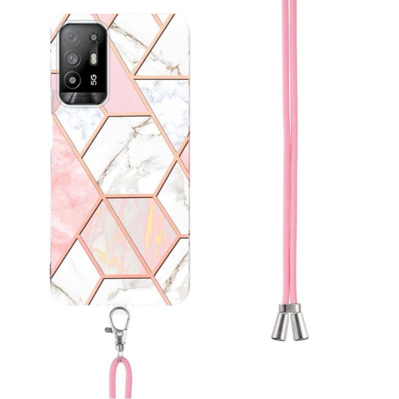 Handyhülle Für Oppo A94 5G Geometrischer Marmor Mit Riemen