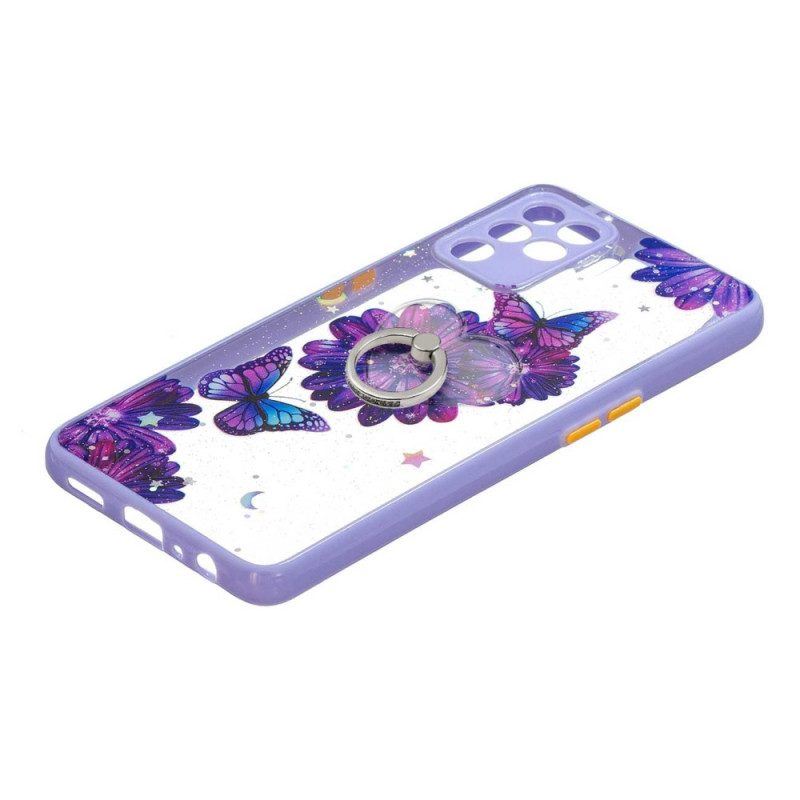 Hülle Für Oppo A94 5G Lila Blumenschmetterling Mit Ring