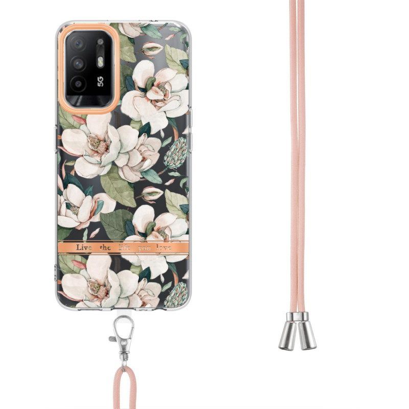 Hülle Für Oppo A94 5G Mit Kordel Mit Blumenkordel