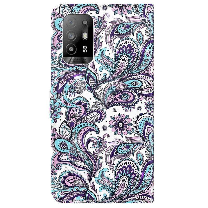 Lederhüllen Für Oppo A94 5G Blumenmuster Mit Riemen