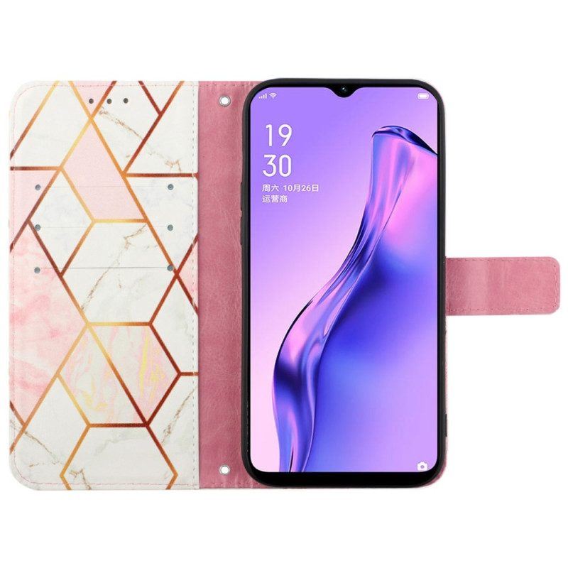 Lederhüllen Für Oppo A94 5G Geometrischer Marmor Mit Riemen