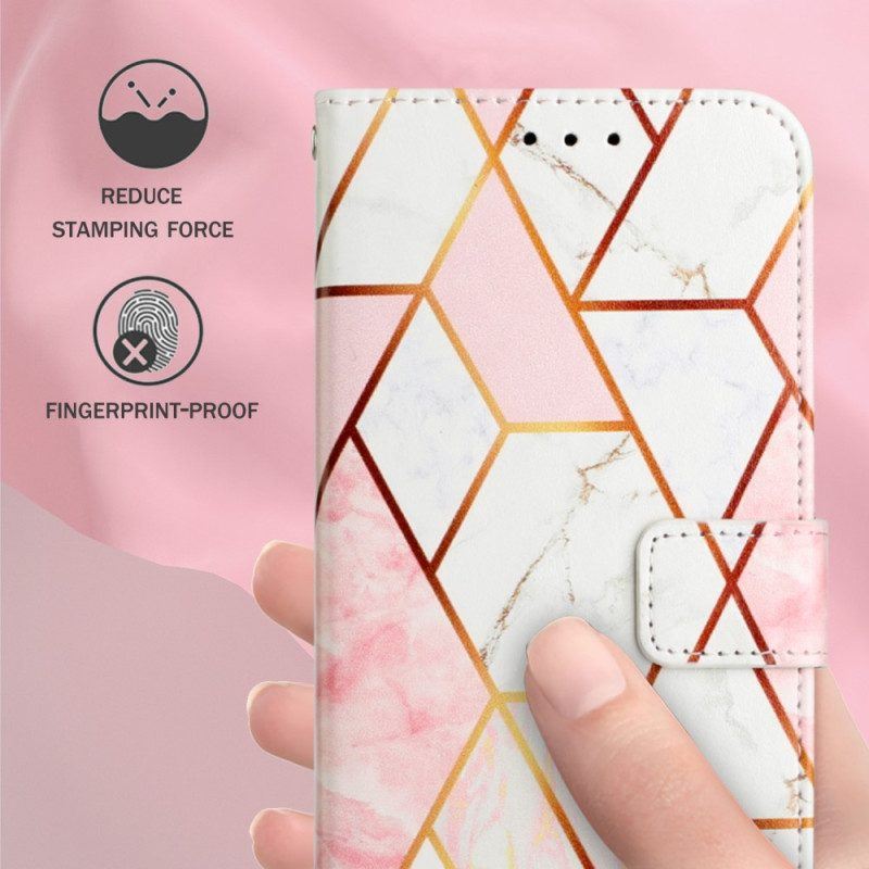 Lederhüllen Für Oppo A94 5G Geometrischer Marmor Mit Riemen