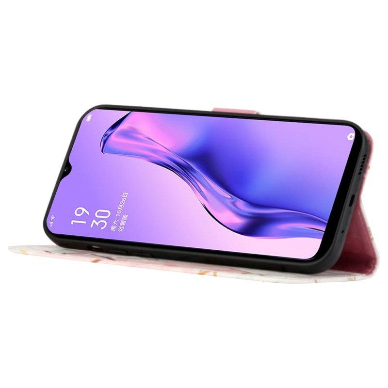 Lederhüllen Für Oppo A94 5G Geometrischer Marmor Mit Riemen