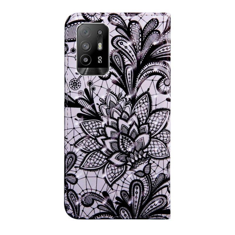 Lederhüllen Für Oppo A94 5G Spitzenblumen Mit Riemen