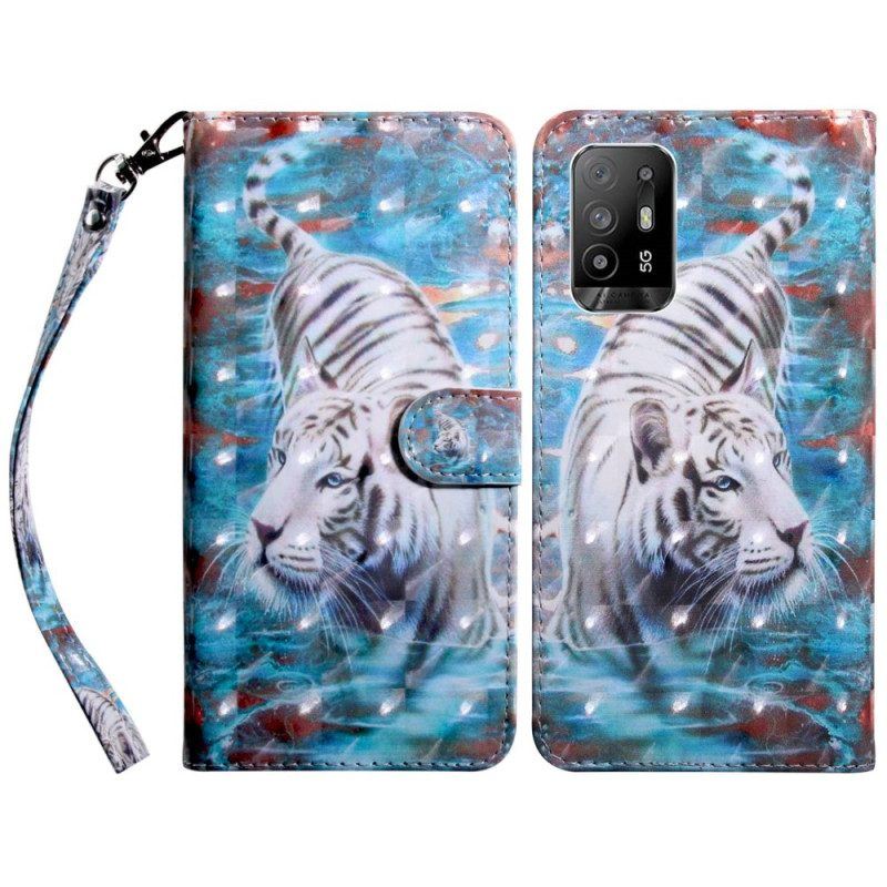 Lederhüllen Für Oppo A94 5G Tiger-kunstleder Mit Schlüsselband