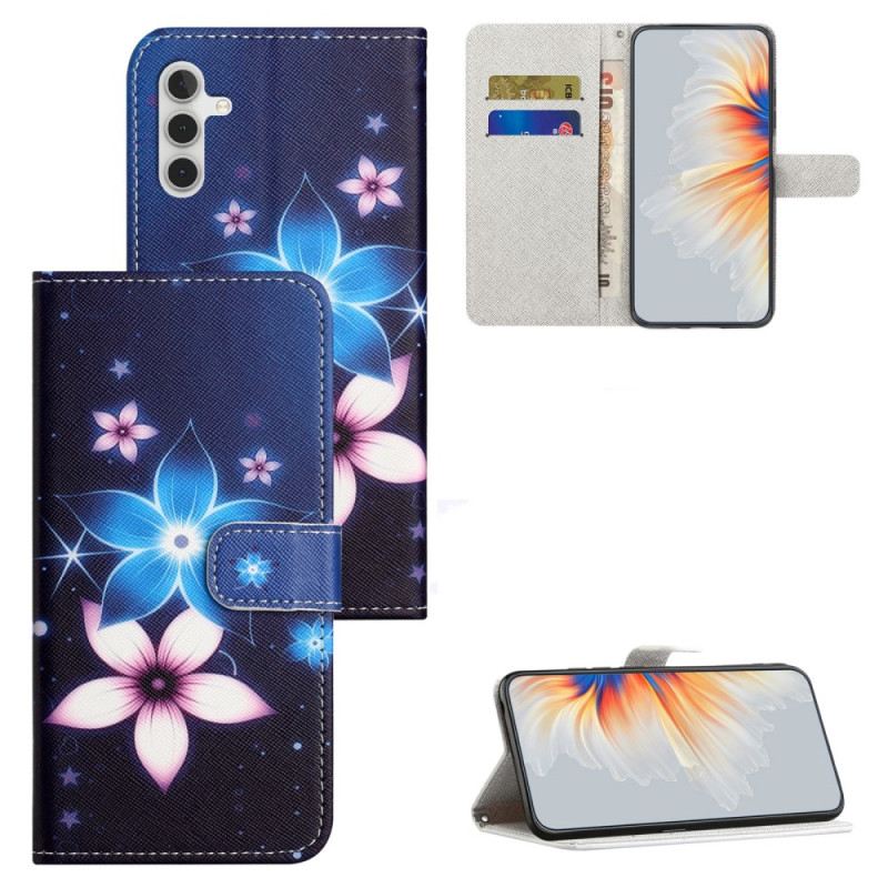 Lederhüllen Samsung Galaxy S24 Fe Handyhülle Mondblumen Mit Riemen