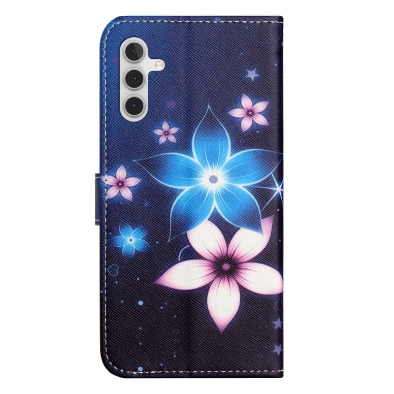 Lederhüllen Samsung Galaxy S24 Fe Handyhülle Mondblumen Mit Riemen