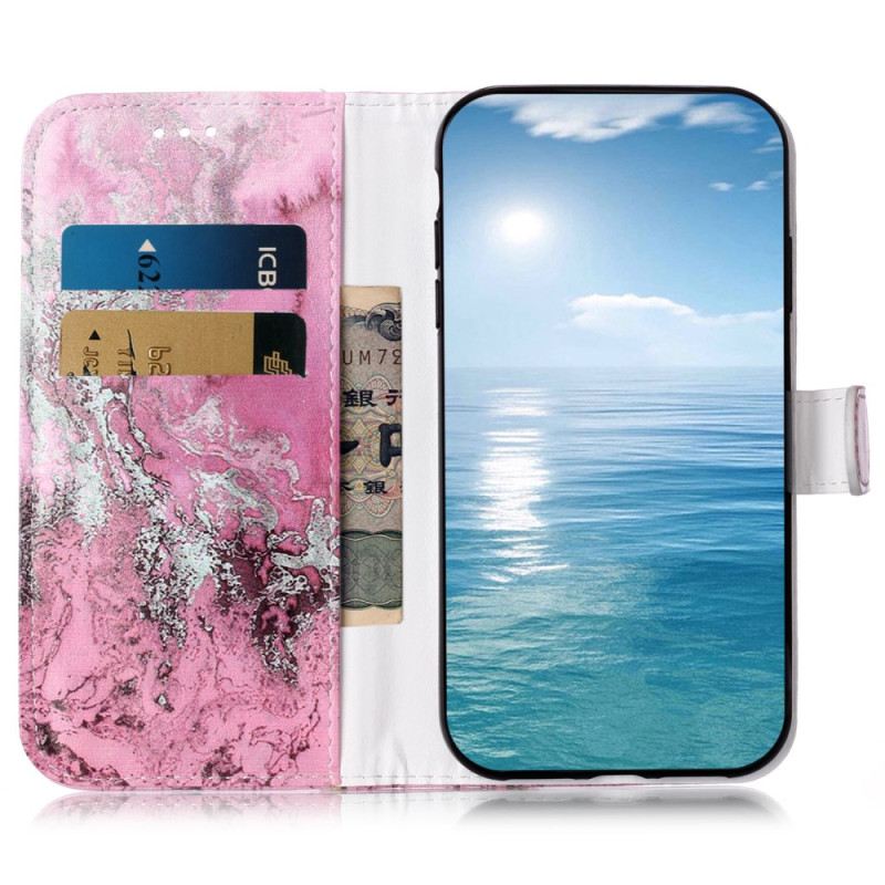 Lederhüllen Samsung Galaxy S24 Fe Handyhülle Rosa Meerwassermarmor