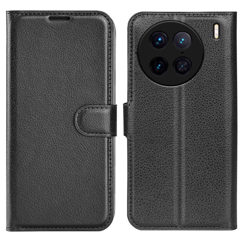 Flip Case Für Vivo X90 Pro Klassisches Lychee-kunstleder