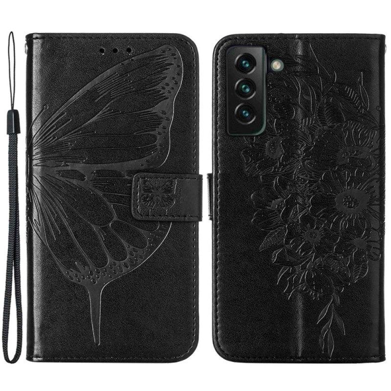 Flip Case Für Samsung Galaxy S23 Plus 5G Mit Kordel Barocker Riemchenschmetterling